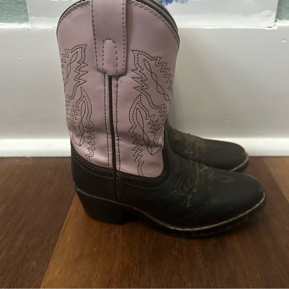 Girls' Two-Tone Pink & Black Western Pull-On Boots